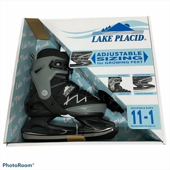 Lake Placid Ice Skates NEW Sz 11-1 Adjustable Youth Kids Gray Black - Picture 1 of 5